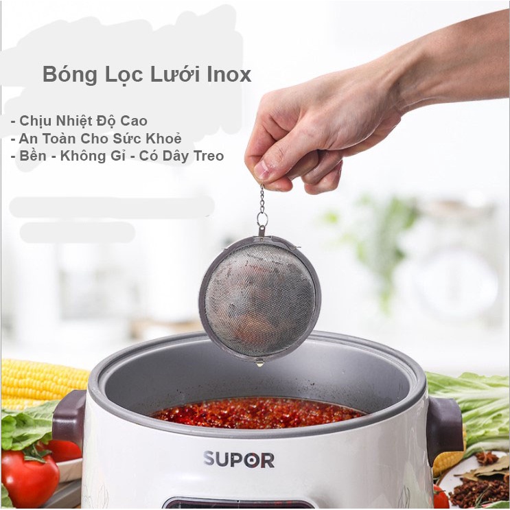 Bóng lọc lưới inox 304, có dây treo, cứng, bền, không gỉ, lọc inox - HVL TEA