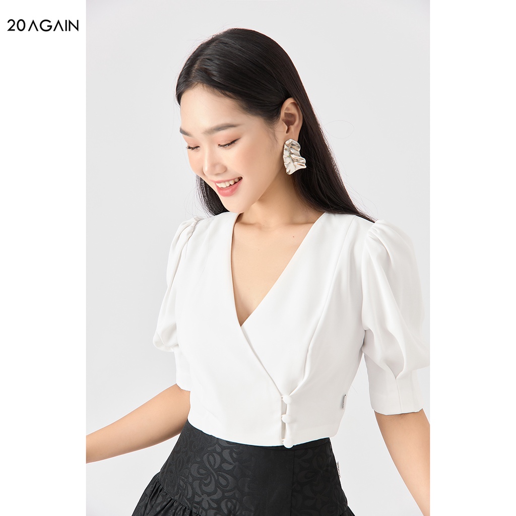 Áo sơ mi nữ tay lỡ vạt lệch 20AGAIN croptop trẻ trung chất tuýt si ASA1992