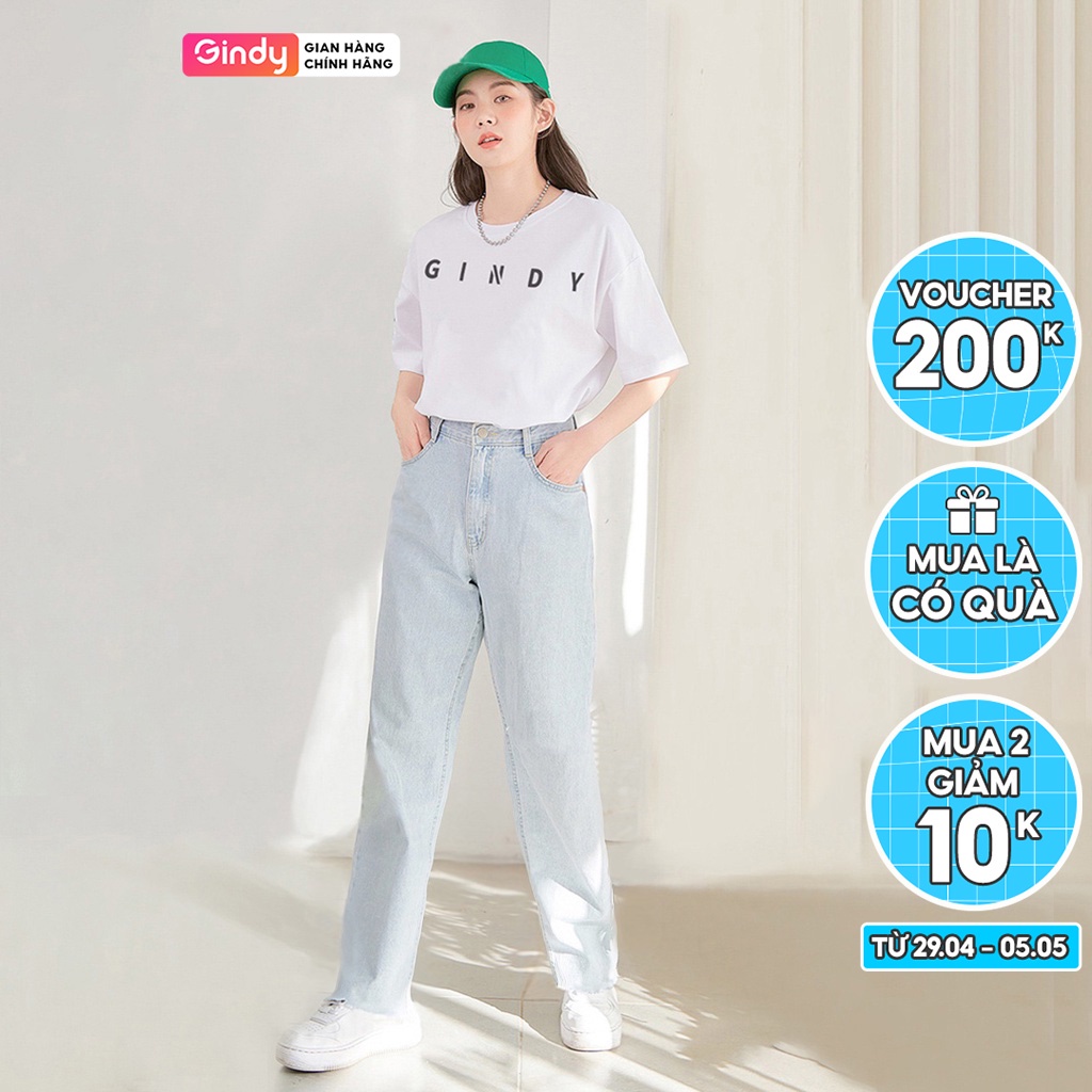 Quần Jean nữ lưng cao co giãn ống rộng GINDY baggy dáng suông phong cách Hàn Quốc năng động trẻ trung Q006