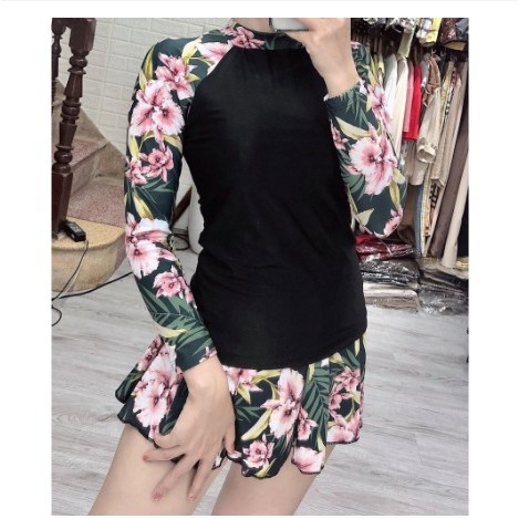 Bikini, Đồ Bơi Đi Biển Hai Mảnh Tay Dài Váy Xòe Hoa D'LAVENDER BKN 23