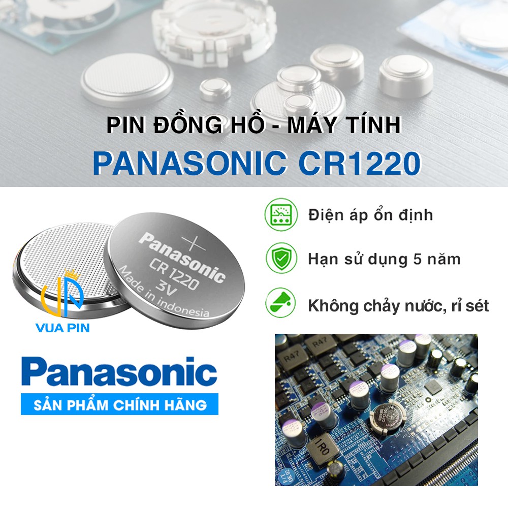 Pin CR1220 chính hãng Panasonic - Dùng cho CMOS máy tính, camera, Laptop, đồng hồ, thiết bị điện tử, đèn LED