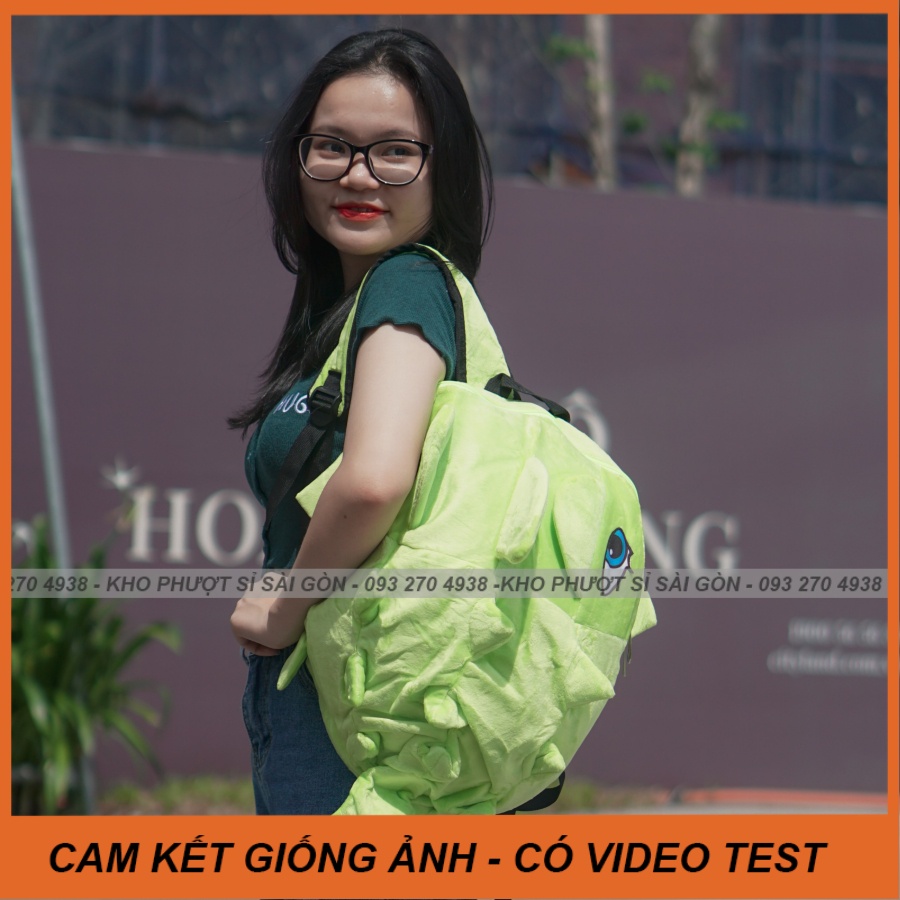 Mẫu Balo khủng long vải nhung mịn màu xanh lá nhiều màu chọn - Kho balo khủng long size to