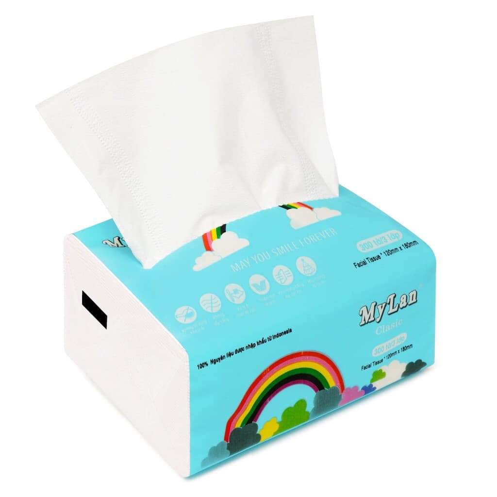 (Set 10 gói) Giấy Ăn Cầu Vồng Mylan siêu dai, mềm mịn, tiết kiệm(300tờ/1 gói), sx từ 100% bột gỗ thông nguyên chất- Mixx