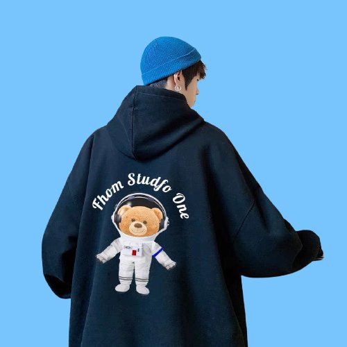 Áo hoodie nỉ bông siêu dày họa tiết form rộng unisex hình mặt gấu cực đẹp