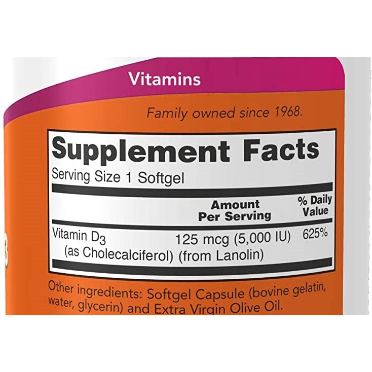 Now Vitamin D3 Hổ Trợ Xương Khớp Tăng Miễn Dịch Now Vitamin D3 5000IU
