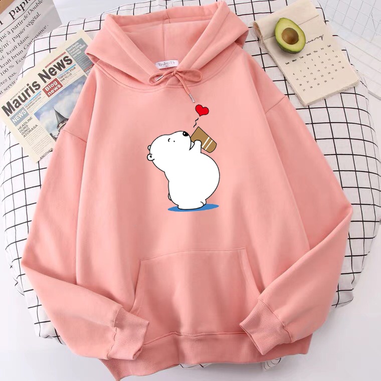 Áo Hoodie Gấu uống nước, Áo nỉ Unisex from rộng, Chất nỉ ấm mặc không xù, thiết kế phong cách - MODY