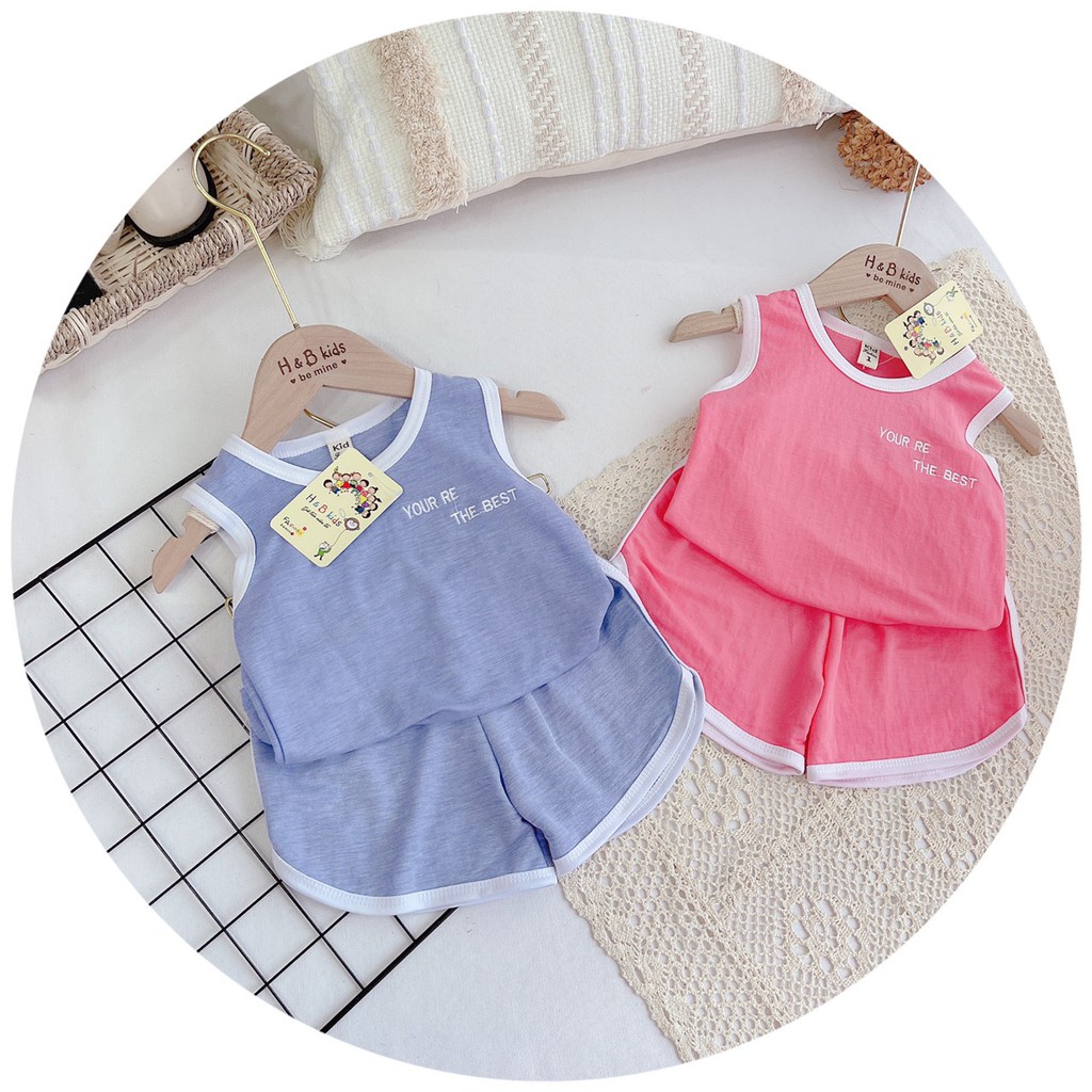 Bộ Ba Lỗ Chất Cotton Đũi trơn Chạy Viền Cho Bé khỏe khoắn (QATE193)