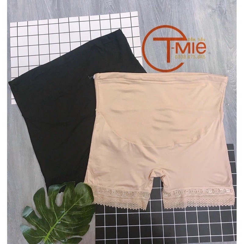 quần mặc váy bầu chất thun cotton, co chun điều chỉnh theo từng tháng.