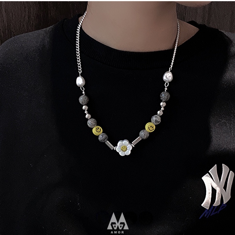 Vòng cổ Chuỗi Hạt Mặt Cười Và Hoa Hướng Dương Phong Cách hip hop Ngọt Ngào Thời Trang Cho Nam Và Nữ