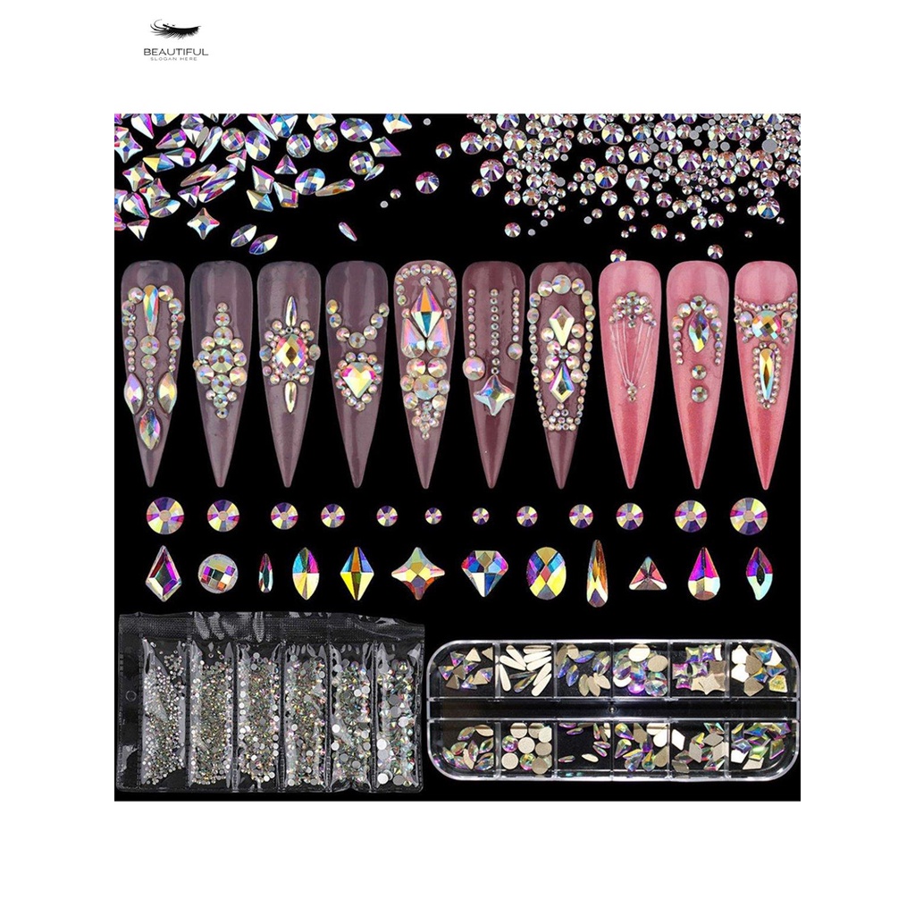 AB Crystal Rhinestones Set Nail Set Gems Iridescent Clear Class Shiny Nail