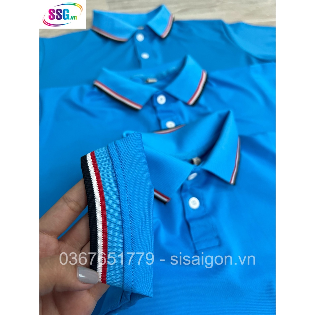 Áo poly cổ trụ MÀU XANH BIỂN CÓ VIỀN co giãn tốt dày dặn, mặt đi chơi, đi làm, du lịch đều đẹp