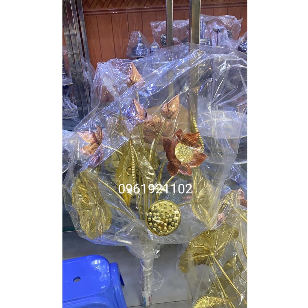 Hoa sen đồng vàng pha đỏ 10 bông, bó hoa sen bằng đồng nguyên chất