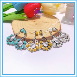 Bông tai khuyên tai nữ kim bạc 925 hoa tai đính đá ngọc lam cao cấp i accessories