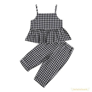 Set áo 2 dây + quần dài họa tiết ca rô sành điệu dành cho bé gái