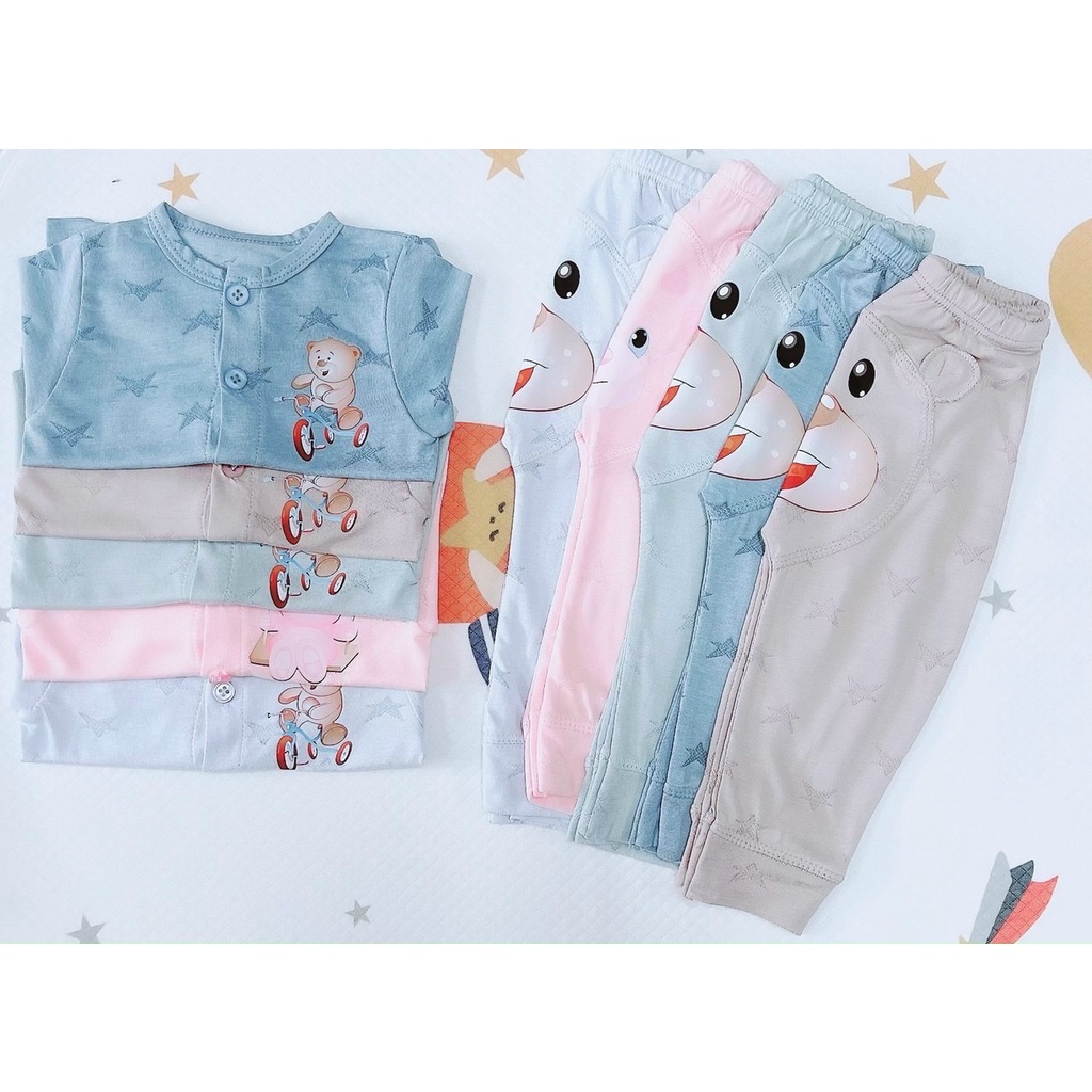 Bộ quần áo sơ sinh dài tay Noubaby nhiều màu quần mặt gấu cho bé trai và bé gái chất liệu cotton