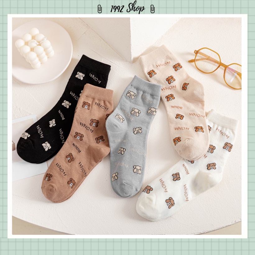 Tất nữ cao cổ hàn quốc set 5 vớ gấu đẹp cổ cao giá rẻ chất liệu co dãn bốn chiều siêu cao cấp TC10