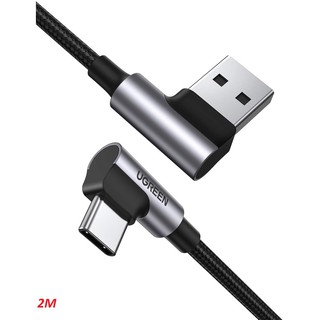 Ugreen 20857 2M 2 đầu bẻ góc 90 độ cáp usb type C ra A mạ Nickel đầu bọc nhôm chống nhiễu US176
