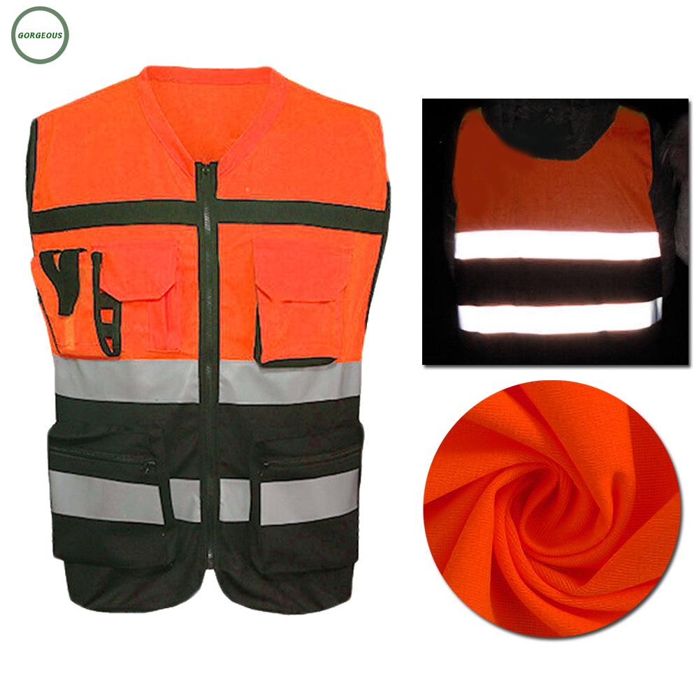 Men Hi-Vis Safety Vest Reflective Tape Jacket Multi Pocket Security Waistcoat