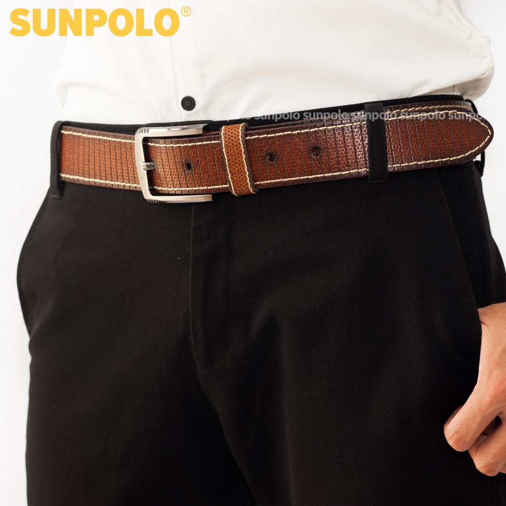 Thắt Lưng Nam Da Bò SUNPOLO Đen Nâu Bò - BSMK25