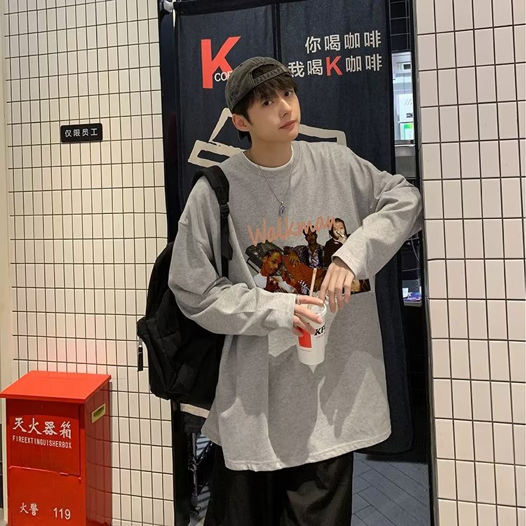 Áo Thun Tay Dài Dáng Rộng In Chữ Phong Cách Hip Hop Nhật Bản Thời Trang Cho Nam Và Nữ Size M-5XL