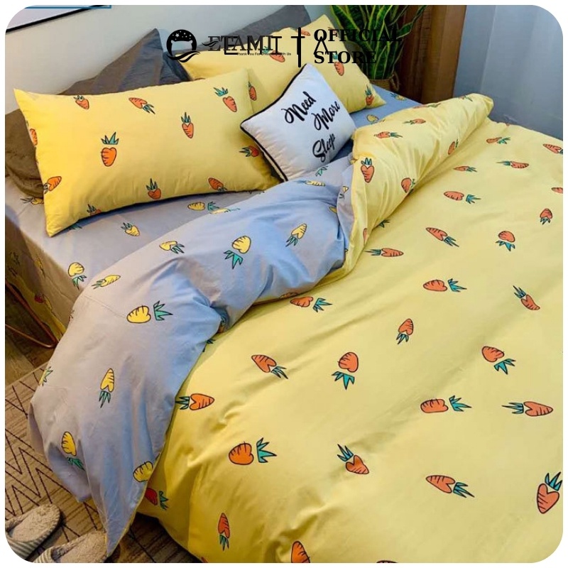 Bộ chăn ga gối  cao cấp ETAMI cotton poly củ cà rốt cute miễn phí bo chun drap giường ga trải giường P06