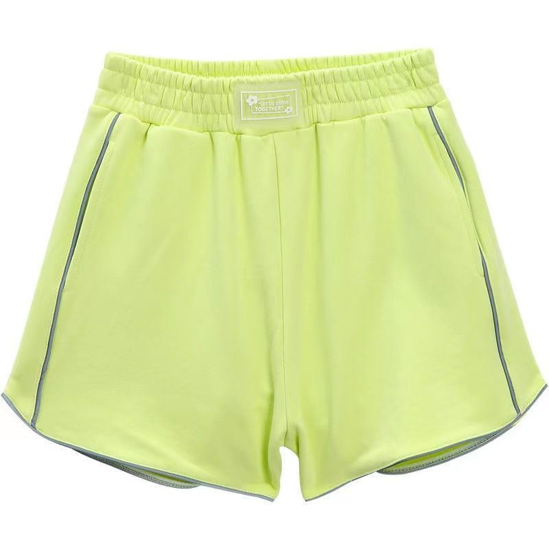 Jiashucheng Quần Short Dáng Chữ a Lưng Cao Dáng Rộng Màu Xanh Lá Dạ Quang Thời Trang Mùa Hè Giản Dị Thích Hợp Chạy Bộ Phổ Biến Cho Nữ