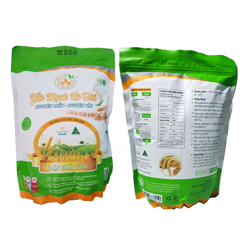 [ Chính Hãng - Kèm Thực Đơn ] Bột Yến Mạch Úc Tươi Nguyên Chất, Nguyên Hạt (1kg) Loại 1 Hỗ Trợ Giảm Cân Nhanh,Làm Đẹp Da