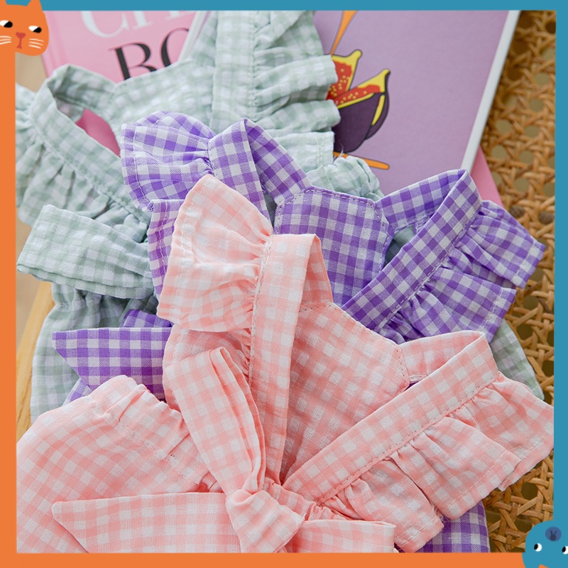 Đầm Hai Dây Họa Tiết Sọc Caro Đính Nơ Cỡ Lớn Thời Trang Mùa Hè Xinh Xắn Cho Thú Cưng