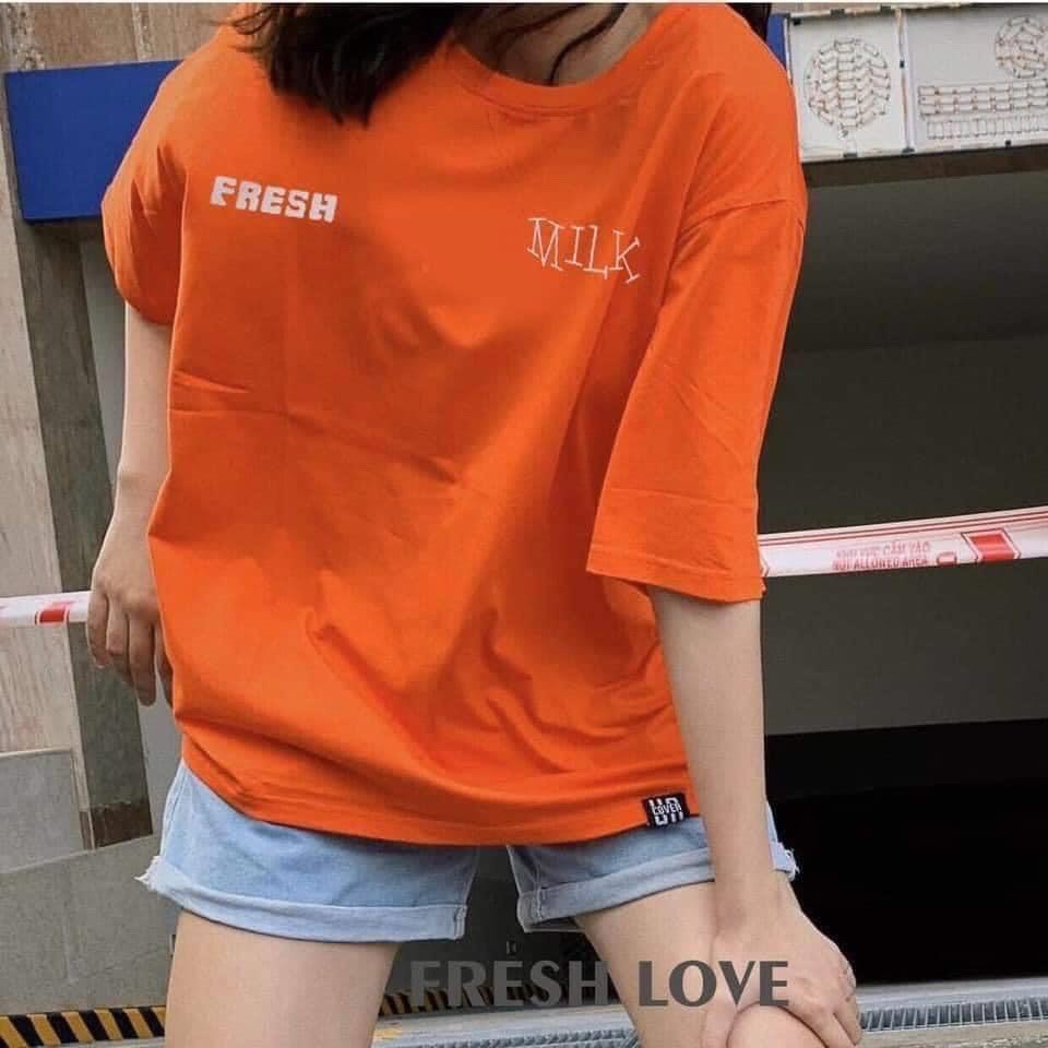 Áo Thun Tay Lỡ Unisex (Ly trà sữa cam) Freesize từ 40-70kg