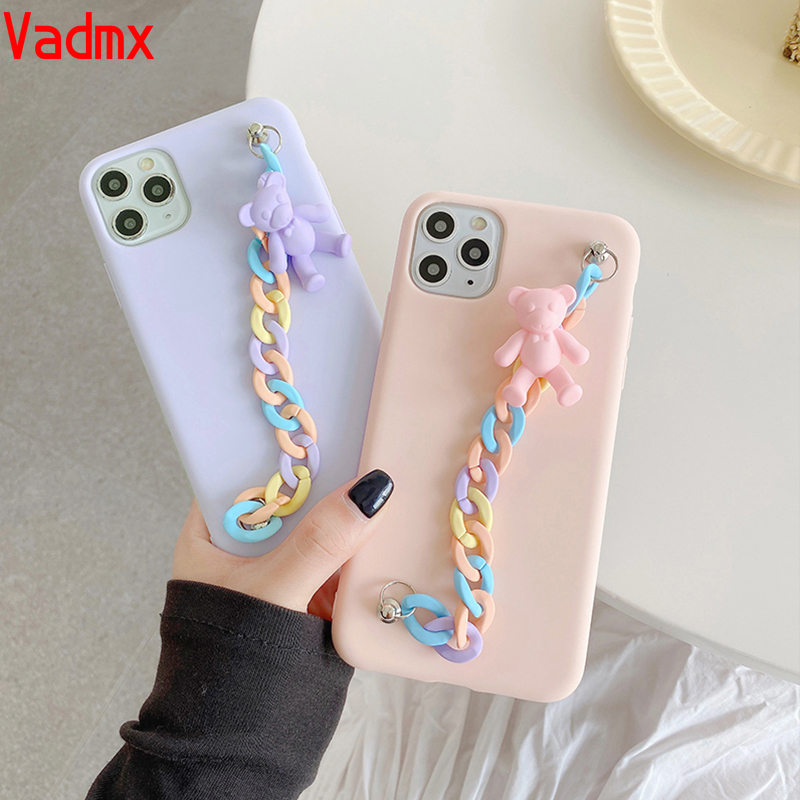 Ốp điện thoại mềm hình gấu 3D có dây đeo cho Xiaomi Redmi 10x K20 Pro 8 8a 7 7a 6 6a 6 Pro Mi Poco F2 9t Pro A3 A2 Lite