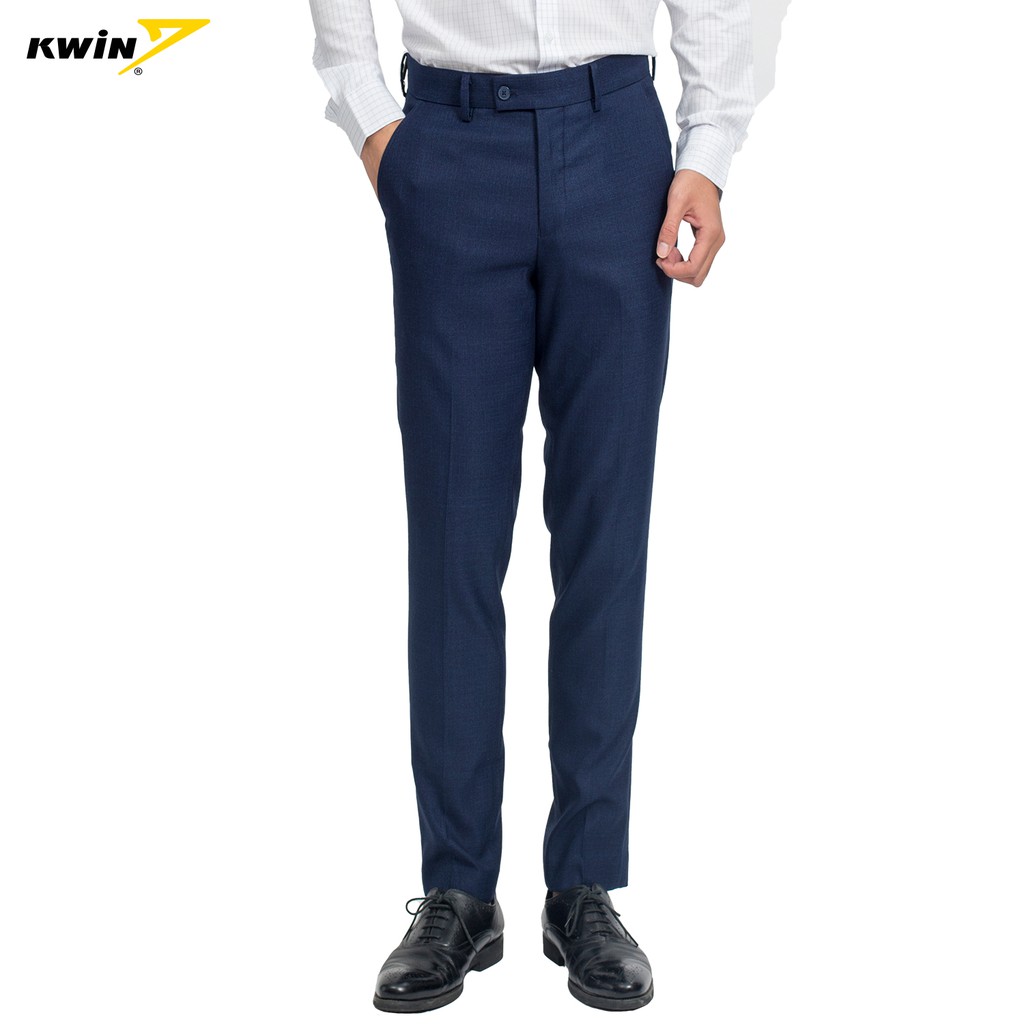 Quần Âu Nam Kwin phom Slim fit tôn dáng, họa tiết kẻ lịch lãm KTR00409