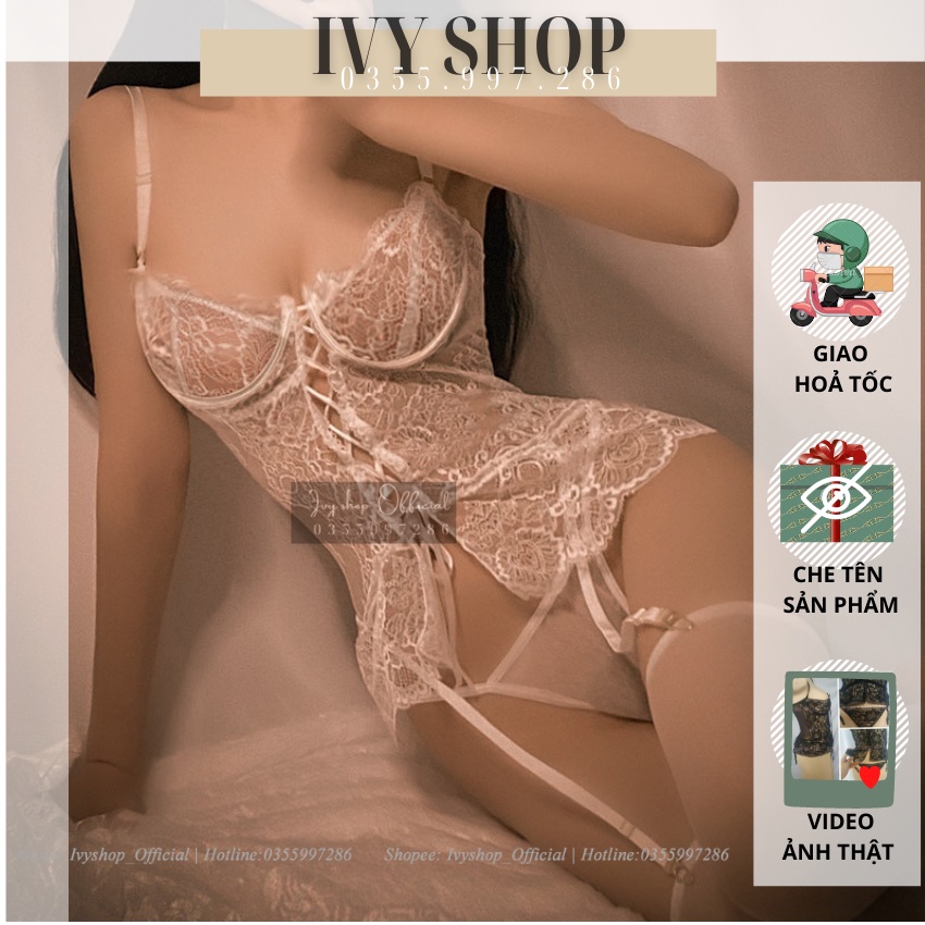 Bộ Đồ Ngủ Sexy Bodysuit Ren Xuyên Thấu Bó Sát - Số đo Manocanh của shop: 84-60-90 - Garter Corset Mã GC001 TKVN
