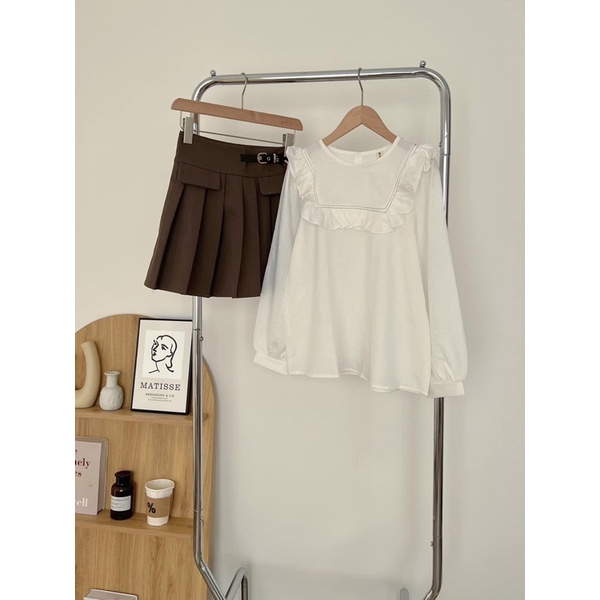 [Ảnh thật/Sẵn]Áo sơmi Ulzzang cổ tròn tay bo viền bèo ngực