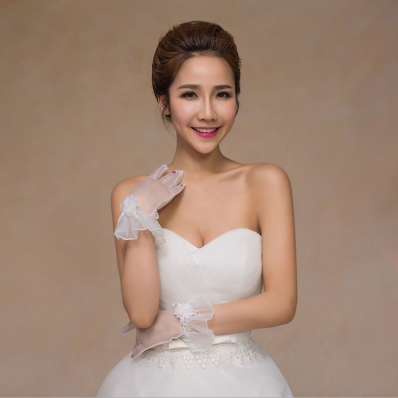 Xiangbao Găng Tay Lưới Mỏng Phối Hoa Hở Ngón Thời Trang Cho Cô Dâu Gla