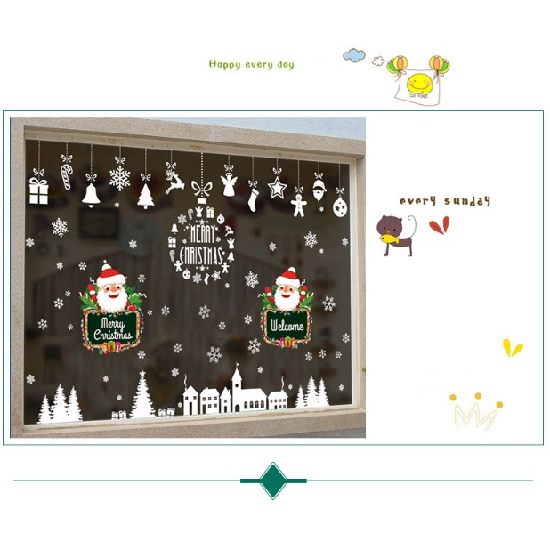 COMBO Decal dán Noel - Rèm dây Nhà Thờ kết hợp khung Noel bảng chữ ( 2 TẤM )