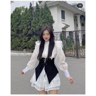 SET ĐẦM SƠ MI BÈO KÈM TAG ĐAN EO (KÈM VIDEO HÌNH THẬT)