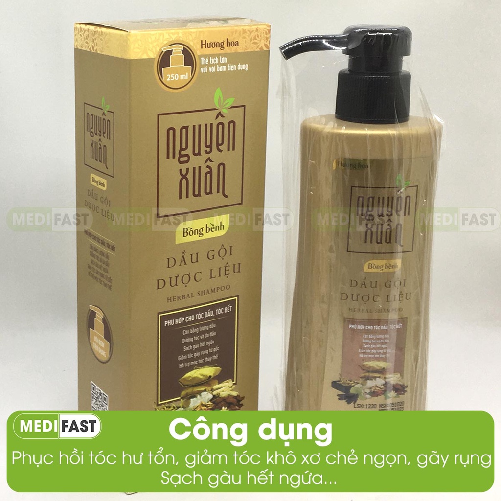 Dầu gội dược liệu Nguyên Xuân Vàng Bồng Bềnh - chai 250ml - Dành cho người tóc dầu, tóc bết - Chai có vòi tiện dụng