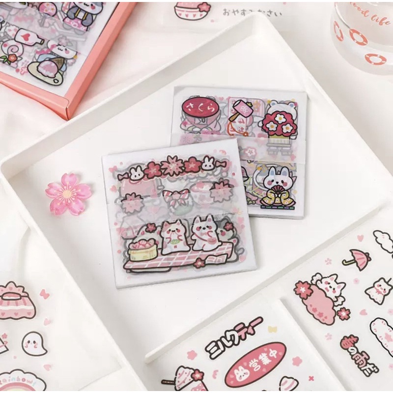 Sticker hộp 100 miếng Sakura cute - Tặng Hình Xăm Dán