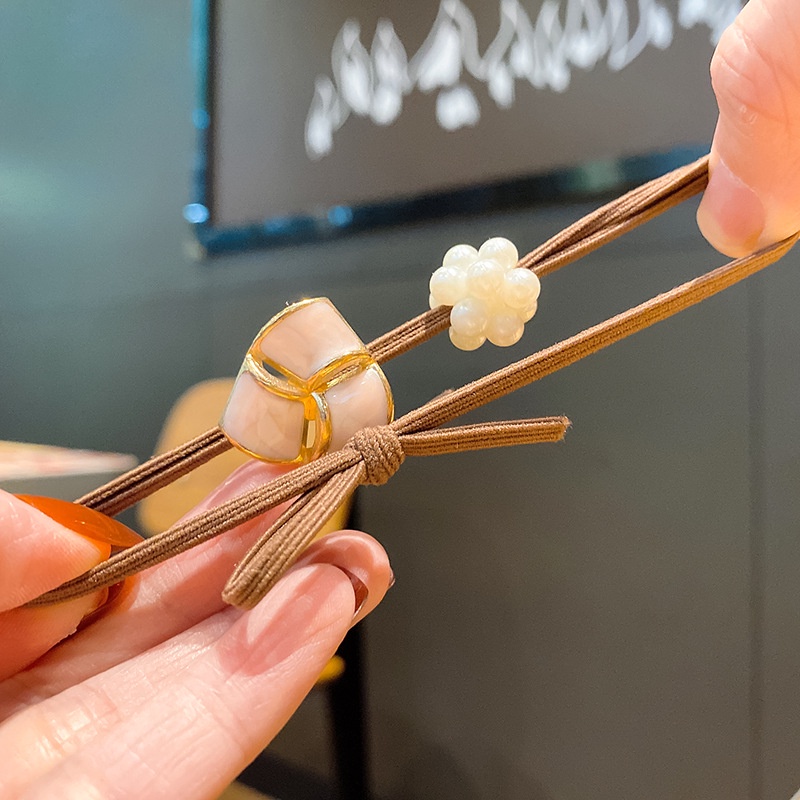 Dây Buộc Tóc Cao Su Co Giãn Đính Hạt Ngọc Trai Hình Hoa Thời Trang Cho Nữ