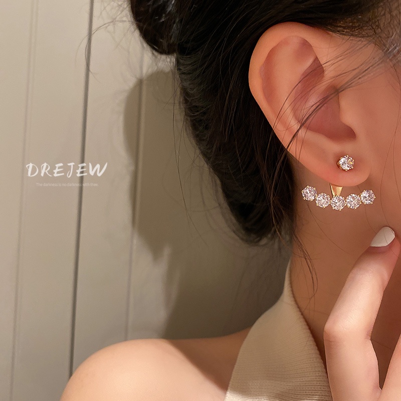 DREJEW Khuyên tai bạc 925 đính đá kim cương nhân tạo phong cách Hàn Quốc thời trang độc đáo