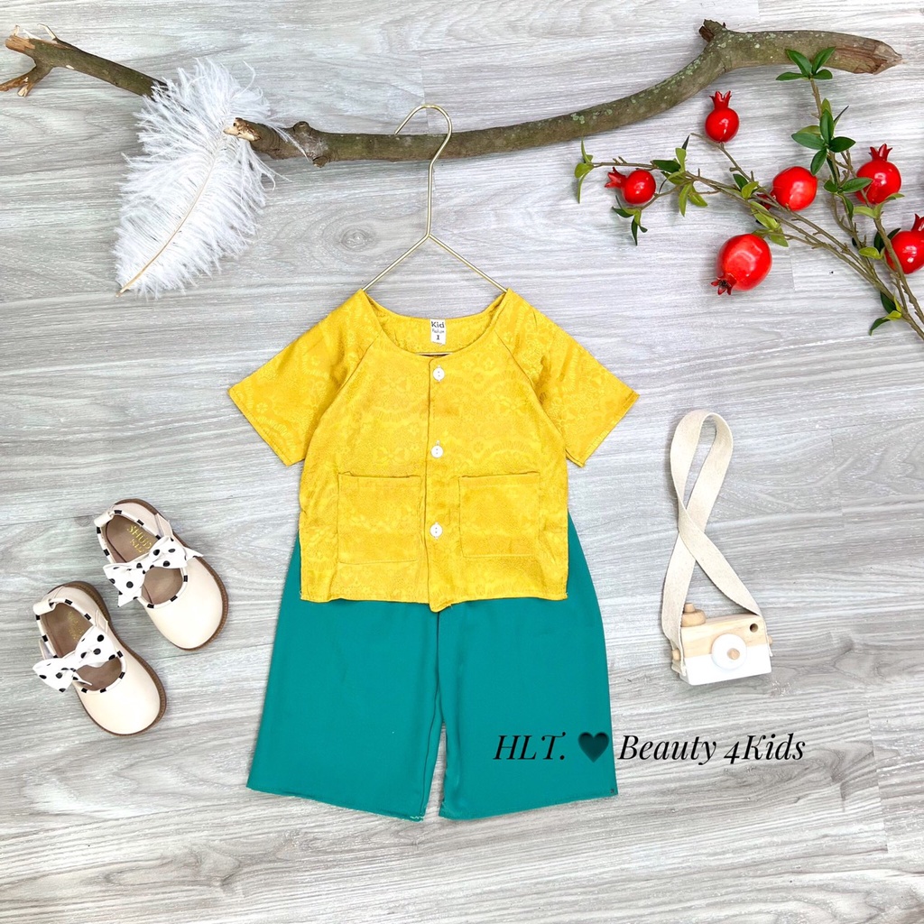 Quần áo bé gái - Bộ bà ba gấm Thượng Hải cao cấp cho bé từ 10-20kg