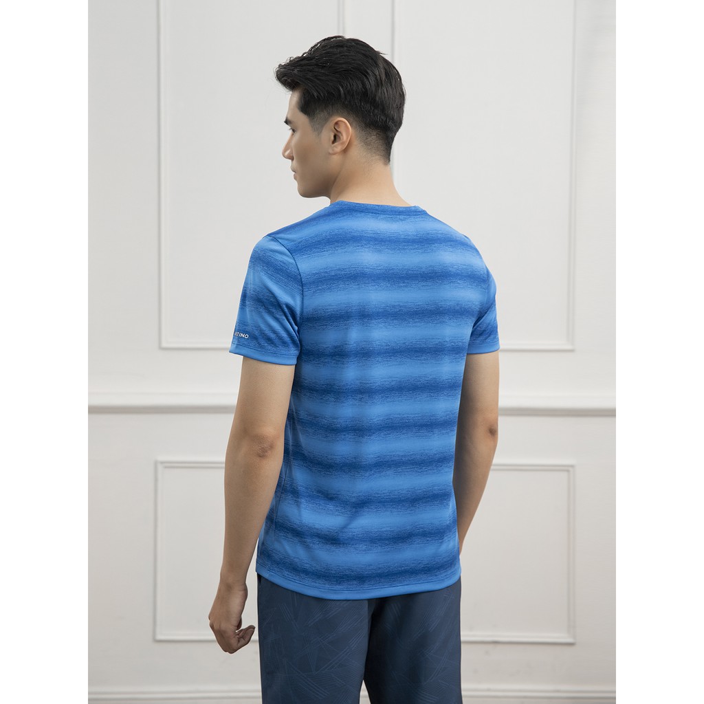 Áo thun nam ngắn tay không cổ ARISTINO phom Regular fit, họa tiết kẻ ngang năng động, tinh tế - ATS012S1
