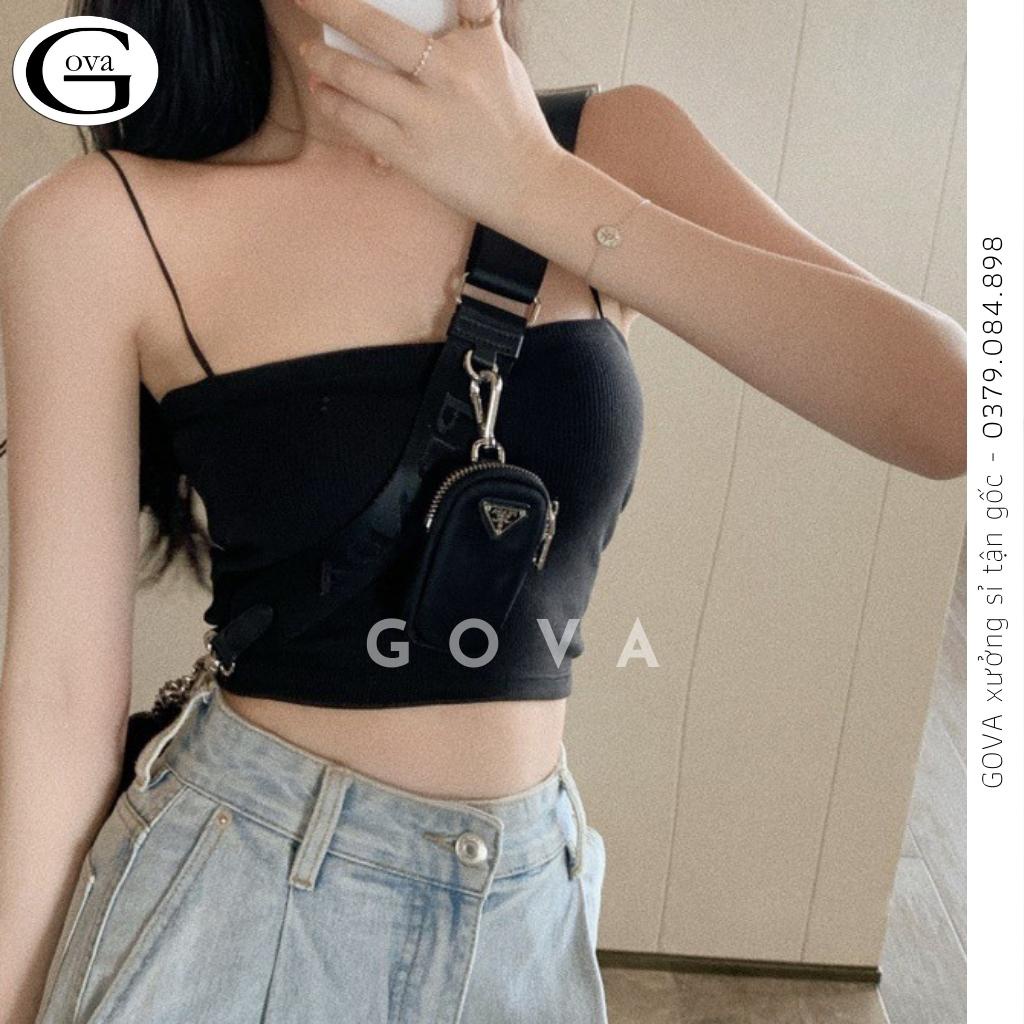 Áo croptop 2 dây sợi bún thun gân kiểu sexy body dáng ôm nữ, Áo thun hai dây đẹp GOVA