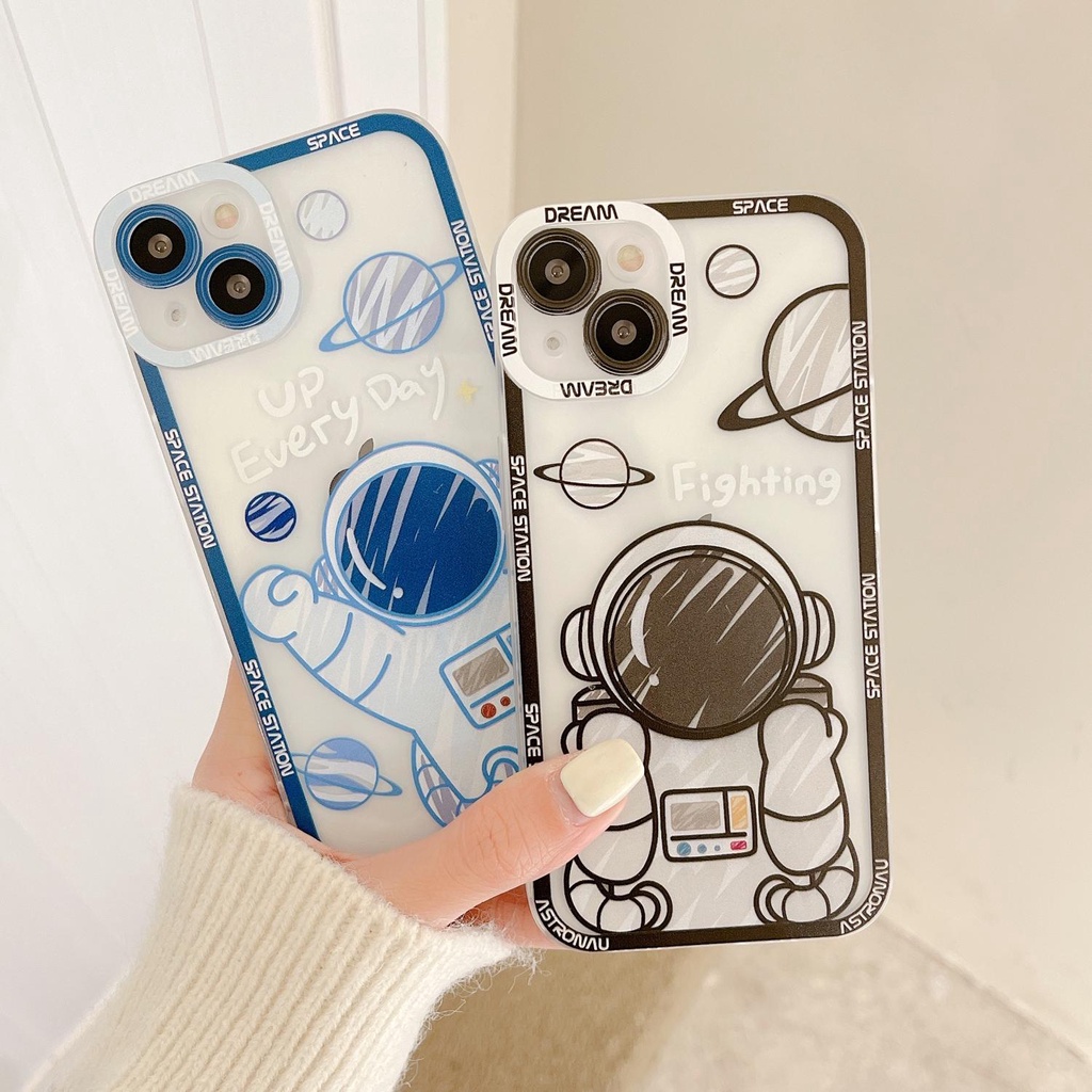 Transparent Cute Astronaut Jane flash drill Compatible for iphone 13 12 11 pro max x xr xsmax 7/8plus TPU phone case cover