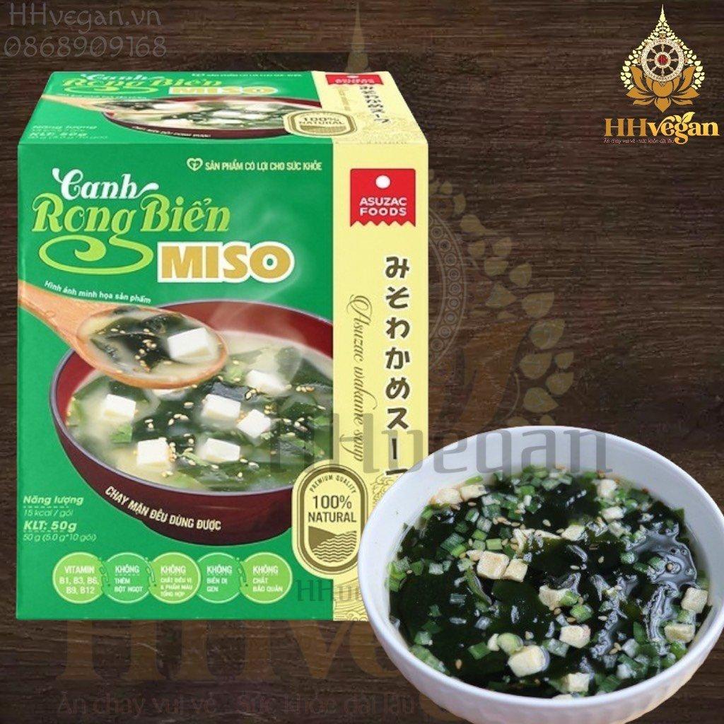 Canh rong biển ăn liền miso Asuzac - 1 hộp 50g có 10 gói - 100% thiên nhiên - Thực phẩm chay bổ sung vitamin, canxi