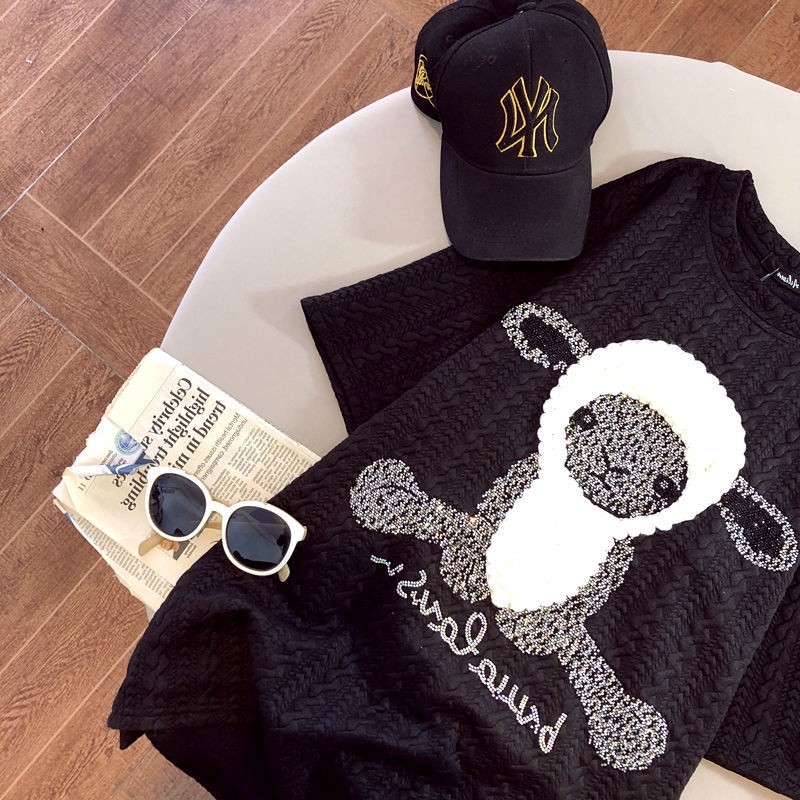 New Heavy Industry cartoon lamb T-shirt Korean style thickened brushed loose all-match half sleeve bottoming shirt for women