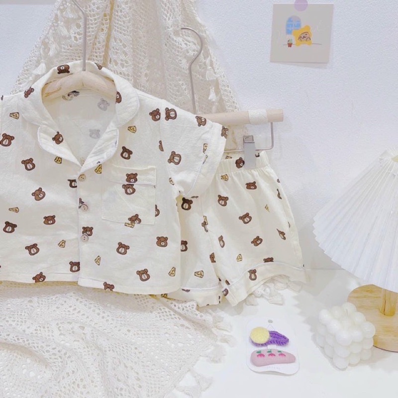 vải thô đũi mềm mát con gấu phô mai may đồ cho bé trai siêu chất