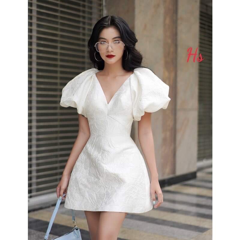 Váy xốp cổ tim tay bồng HSU1