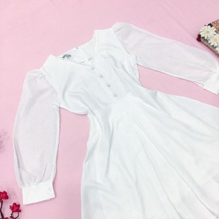 Đầm váy trắng tay voan (kèm hình thật)