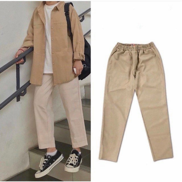 Quần dài nam kaki lưng thun cực đẹp, quần baggy kaki ống suông nam nữ đều mặc được